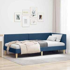 Imagine vidaXL Cadru de pat colțar albastru 90 cm x 190 cm Țesătură și placaj