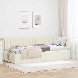 Imagine vidaXL Cadru de pat colțar cu headboard Crem 80 cm x 200 cm Catifea