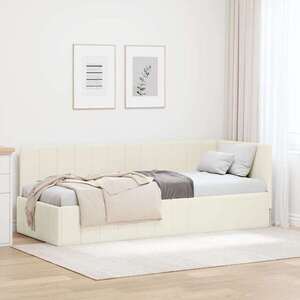 Imagine vidaXL Cadru de pat colțar cu headboard Crem 80 cm x 200 cm Catifea