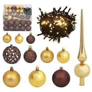 Imagine vidaXL Set globuri Crăciun cu vârf & 300 LED-uri 120 piese auriu&bronz