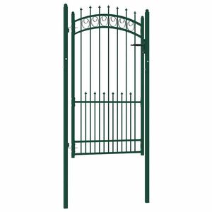 Imagine vidaXL Poartă de gard EMMEN cu țăruși din oțel, verde, 104x134, 5 cm