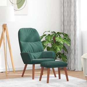 Imagine vidaXL Scaun de relaxare cu taburet, verde închis, catifea