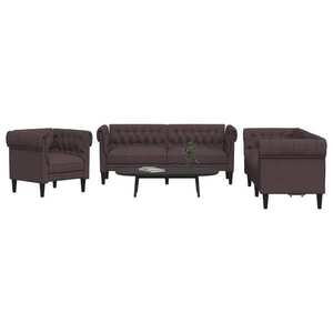 Imagine vidaXL Set canapele, 3 piese, maro închis, material textil
