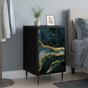 Imagine vidaXL Dulap de noapte WIJHE 2 buc. Stejar Negru 36 x 33 x 61 cm