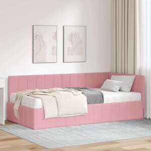 Imagine vidaXL Cadru de pat colțar cu saltea cu headboard 2 buc. Gri Catifea