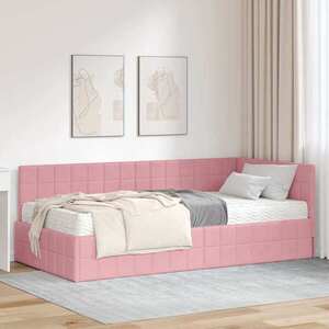 Imagine vidaXL Cadru de pat colțar cu saltea cu headboard 2 buc. Gri Catifea