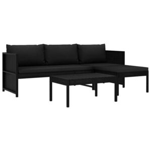 Imagine vidaXL Set mobilier de grădină cu perne, 3 piese, negru, poliratan