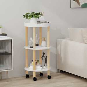 Imagine vidaXL Masă cărucior 3 niveluri alb 38x38x82cm lemn prelucrat/lemn pin