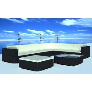 Imagine vidaXL Set mobilier de grădină cu perne, 8 piese, negru, poliratan