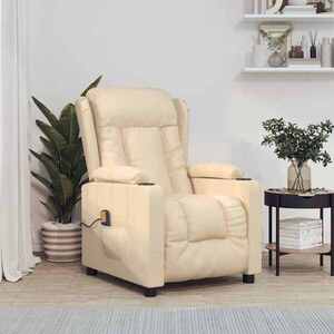 Imagine vidaXL Fotoliu de masaj, crem, material textil