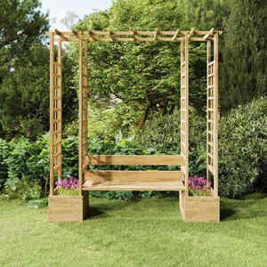 Imagine vidaXL Pergolă de grădină cu bancă și jardiniere lemn masiv pin tratat