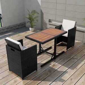 Imagine vidaXL Set bistro cu perne, 3 piese, negru, poliratan