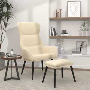 Imagine vidaXL Scaun de relaxare cu taburet, crem, textil