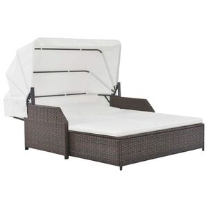 Imagine vidaXL Șezlong cu baldachin 2 persoane, maro, poliratan