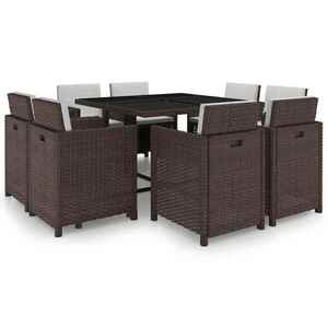 Imagine vidaXL Set mobilier de exterior cu perne, 9 piese, maro, poliratan