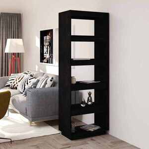 Imagine vidaXL Bibliotecă/Separator cameră negru 60x35x167 cm lemn masiv pin
