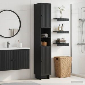 Imagine vidaXL Cabinet de Baie cu Raft Deschis EDE Negru 30 x 31 x 190 cm
