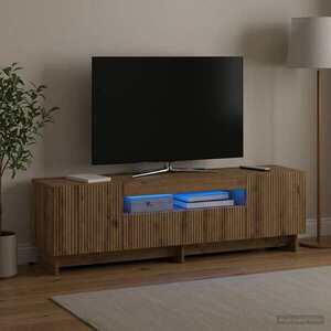 Imagine vidaXL Cabinet TV cu LED Stejar Artizanal Lemn prelucrat