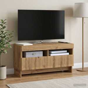 Imagine vidaXL Cabinet TV cu LED Stejar Artizanal Lemn prelucrat