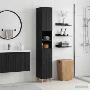 Imagine vidaXL Cabinet de Baie cu Raft Deschis ALKMAAR Negru 30 x 31 x 190 cm
