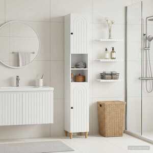 Imagine vidaXL Cabinet de Baie cu Raft Deschis ALKMAAR Alb foarte lucios
