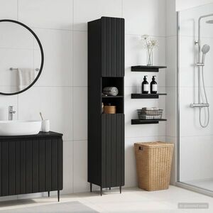 Imagine vidaXL Cabinet de Baie cu Raft Deschis ZWOLLE Negru 30 x 31 x 189, 5 cm