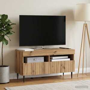 Imagine vidaXL Cabinet TV cu LED Stejar Artizanal Lemn prelucrat
