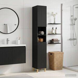 Imagine vidaXL Cabinet de Baie cu Raft Deschis ARNHEM Negru 30 x 31 x 190 cm