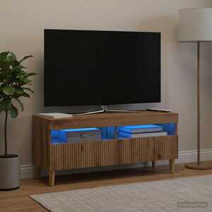 Imagine vidaXL Cabinet TV cu LED Stejar Artizanal Lemn prelucrat