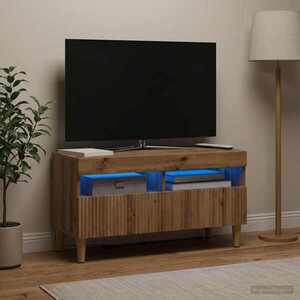 Imagine vidaXL Cabinet TV cu LED Stejar Artizanal Lemn prelucrat