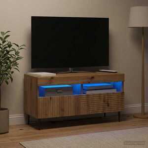 Imagine vidaXL Cabinet TV cu LED Stejar Artizanal Lemn prelucrat