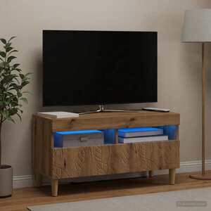Imagine vidaXL Cabinet TV cu LED Stejar Artizanal Lemn prelucrat