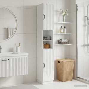 Imagine vidaXL Cabinet de Baie cu Raft Deschis HOORN Alb 30 x 31 x 187 cm