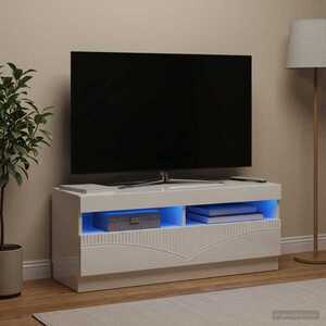 Imagine vidaXL Cabinet TV cu LED Alb foarte lucios Lemn prelucrat