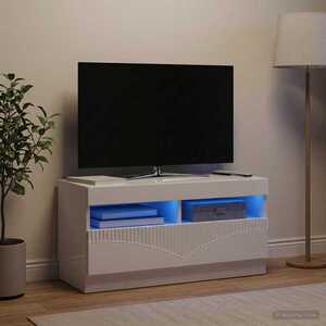 Imagine vidaXL Cabinet TV cu LED Alb foarte lucios Lemn prelucrat