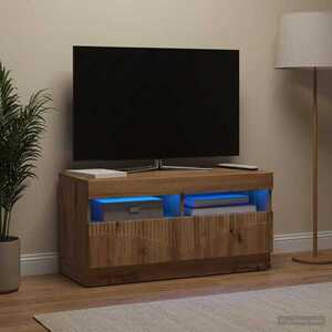Imagine vidaXL Cabinet TV cu LED Stejar Artizanal Lemn prelucrat