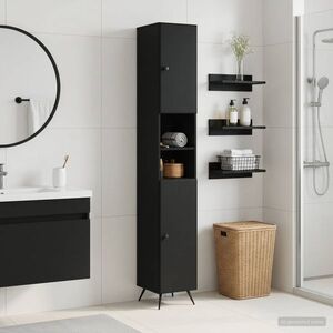 Imagine vidaXL Cabinet de Baie cu Raft Deschis BREDA Negru 30 x 31 x 190 cm