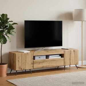 Imagine vidaXL Cabinet TV cu LED Stejar Artizanal Lemn prelucrat