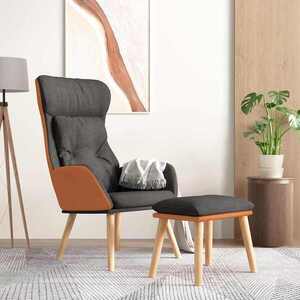 Imagine vidaXL Scaun de relaxare cu taburet gri închis piele ecologică/textil