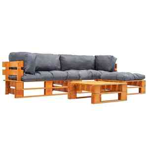 Imagine vidaXL Set mobilier grădină din paleți cu perne gri, 4 piese, lemn