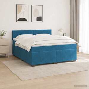 Imagine vidaXL Pat box spring cu saltea și LED albastru 180 x 200 cm Catifea