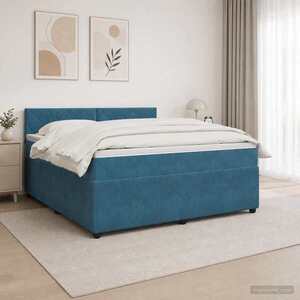Imagine vidaXL Pat boxspring cu saltea albastru 180 x 200 cm Catifea