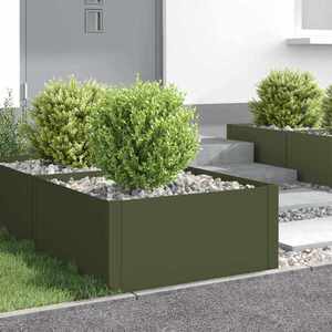 Imagine vidaXL Margine pentru gazon 4 buc. 60 x 60 x 35 cm Oțel Verde măsliniu