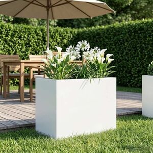 Imagine vidaXL Vază pentru Grădină Alb 50 x 40 x 50 cm Oțel laminat la rece