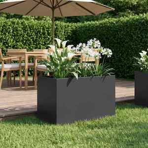 Imagine vidaXL Vază pentru Grădină Negru 50 x 40 x 40 cm Oțel laminat la rece