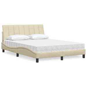 Imagine vidaXL Pat cu saltea, Hanko, crem, 140x200 cm, textil
