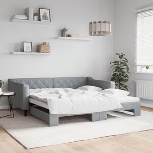 Imagine vidaXL Pat de zi cu extensie, gri deschis, 100x190 cm, textil
