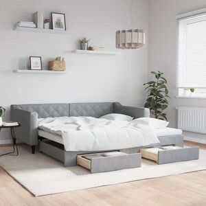 Imagine vidaXL Pat de zi cu extensie/sertare, gri deschis, 100x190 cm, textil