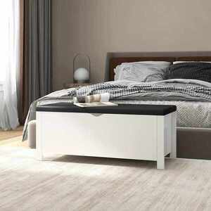 Imagine vidaXL Cutie de depozitare cu pernă, alb, 105x40x45 cm, lemn prelucrat