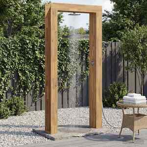 Imagine vidaXL Duș exterior 226 cm Lemn masiv de acacia și oțel inoxidabil Alb